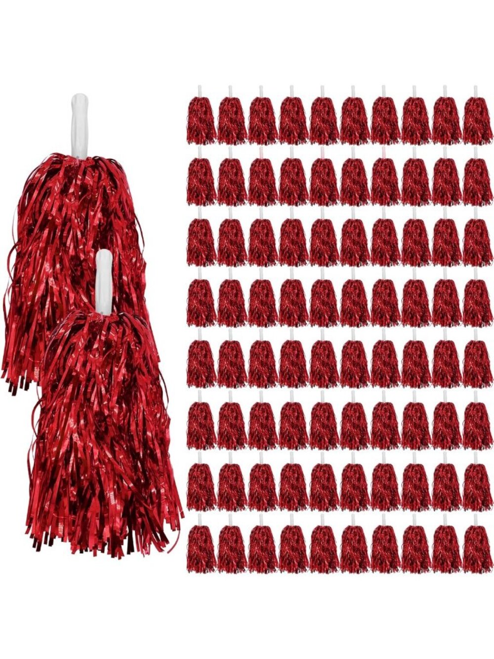80PCS Metallic Cheerleading Pom Poms for Sports, Dance, Parties & Events - Red